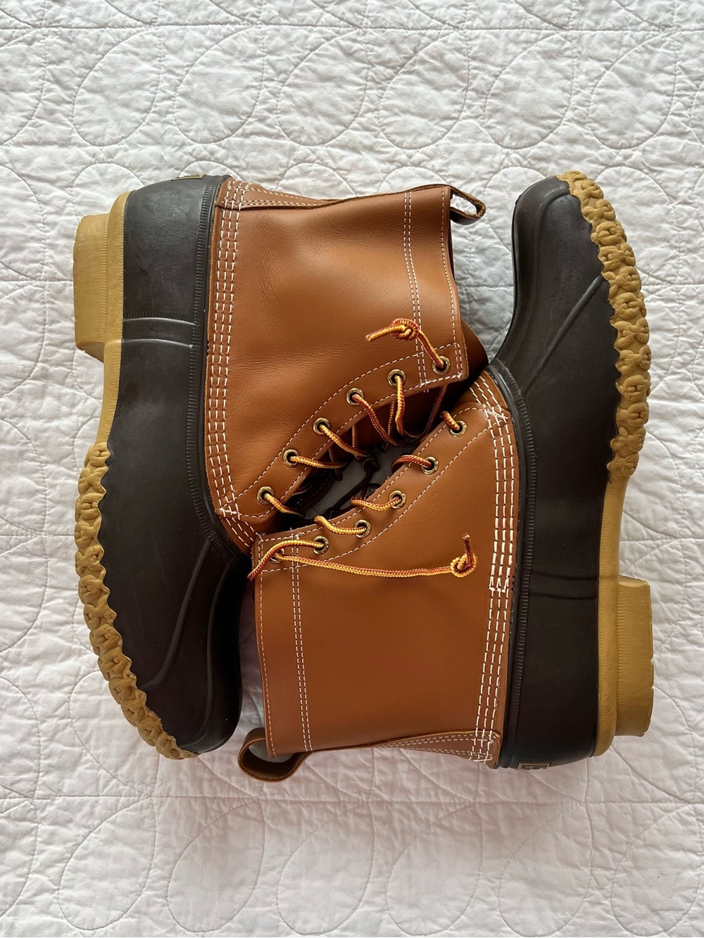 L.L. Bean Men's 12 Two-Tone Brown Waterproof Duck “Bean Boots” Rugged Woodscore